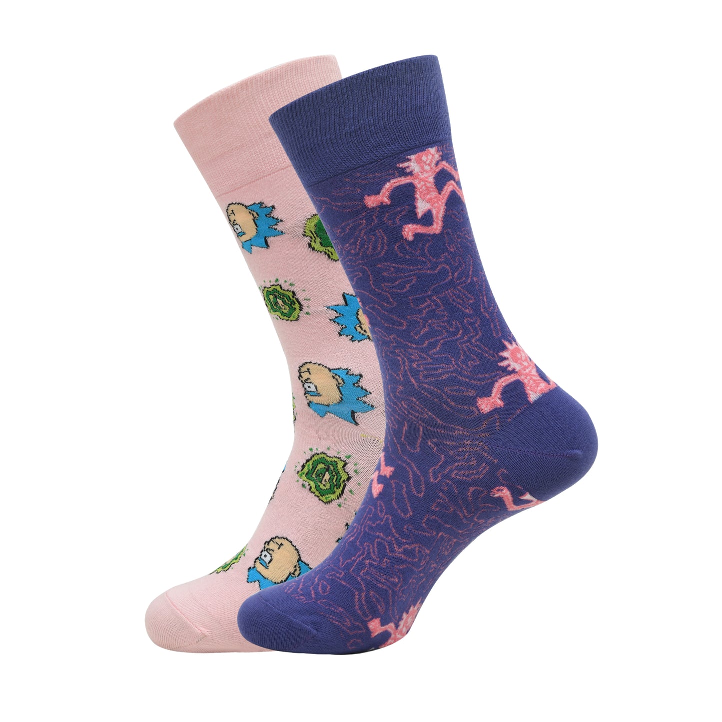 Balenzia X Rick and Morty Cotton Crew socks for Men (Pack of 2) (Free Size) (Pink, Purple) - Balenzia