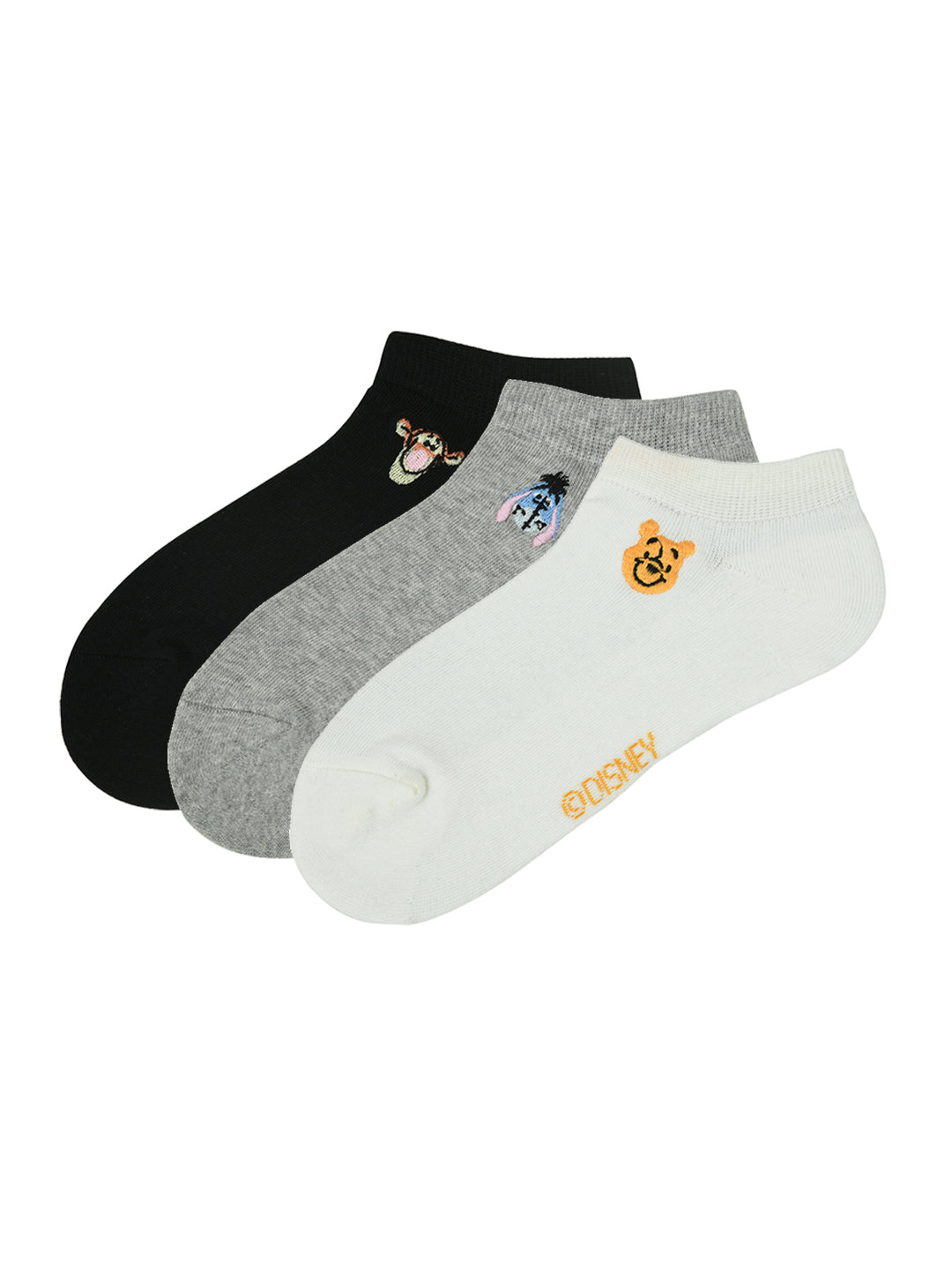 Balenzia x Disney Winnie the Pooh Lowcut Cushioned socks for Women- Winnie the Pooh (Pack of 3 Pairs/1U)(Free Size) White, Black, Grey - Balenzia