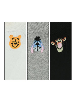 Balenzia x Disney Winnie the Pooh Lowcut Cushioned socks for Women- Winnie the Pooh (Pack of 3 Pairs/1U)(Free Size) White, Black, Grey - Balenzia