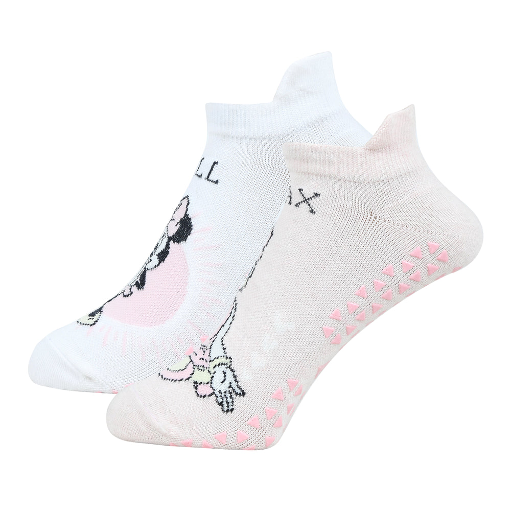 Balenzia x Disney Character Anti Bacterial Yoga socks for Women with Anti Skid - Daisy & Minnie (Pack of 2 Pairs/1U)White Pink - Balenzia