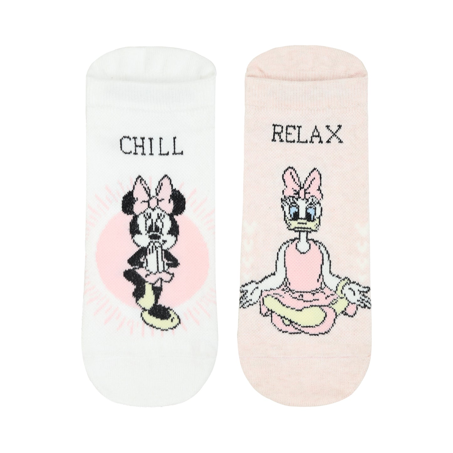 Balenzia x Disney Character Anti Bacterial Yoga socks for Women with Anti Skid - Daisy & Minnie (Pack of 2 Pairs/1U)White Pink - Balenzia