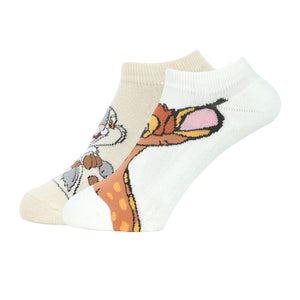 Balenzia X Disney Character Cushioned Ankle socks for women-Bambi &Thumper (Pack of 2 Pair/1U)-Beige,Cream - Balenzia