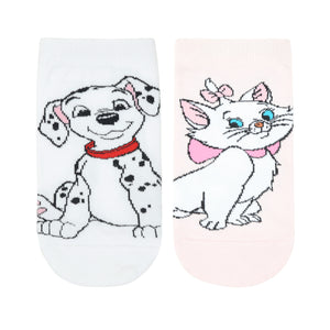 Balenzia X Disney Character Cushioned Ankle socks for women-101 Dalmations & The Aristocats Marie (Pack of 2 Pair/1U)-White,Pink - Balenzia
