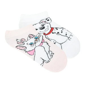 Balenzia X Disney Character Cushioned Ankle socks for women-101 Dalmations & The Aristocats Marie (Pack of 2 Pair/1U)-White,Pink - Balenzia