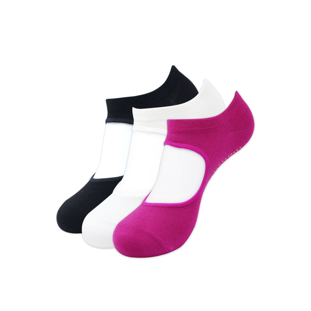 
            
                Load image into Gallery viewer, Balenzia Women&amp;#39;s Anti Bacterial Yoga Socks with Anti Skid- (Pack of 3 Pairs/1U)- (Black,White,Pink) - Balenzia
            
        