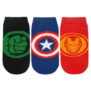 Balenzia x Marvel Anti-Skid Lowcut socks for Kids- Iron Man, Hulk, Captain America (Black, Red, Blue) (Pack of 3 Pairs/1U) - Balenzia