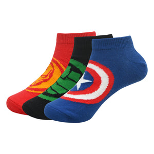 Balenzia x Marvel Anti-Skid Lowcut socks for Kids- Iron Man, Hulk, Captain America (Black, Red, Blue) (Pack of 3 Pairs/1U) - Balenzia