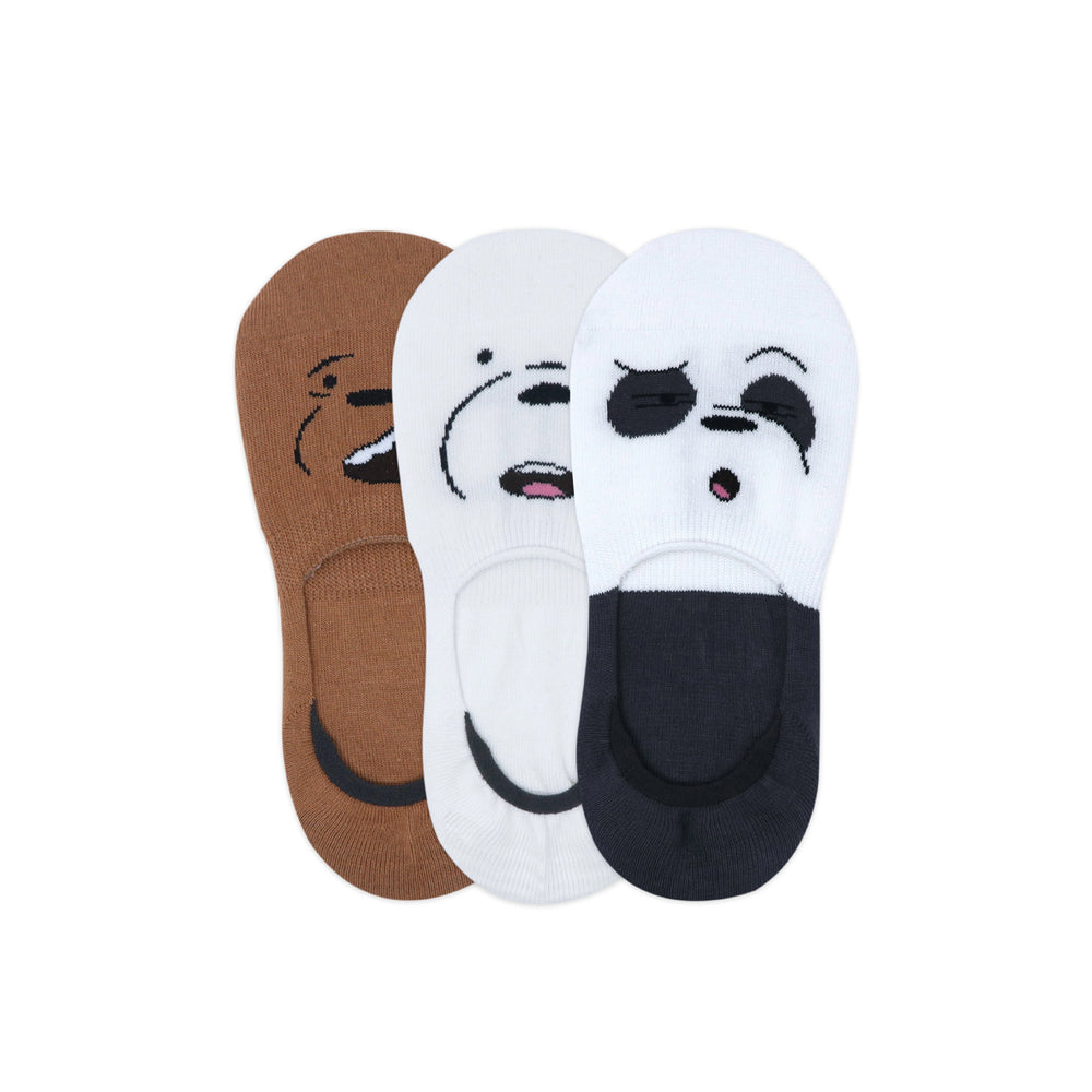 We Bare Bears By Balenzia Loafer Socks For Women with Anti Slip Silicon (Pack Of 3 Pairs/1U)-Multicolor-No Show / Invisible Socks - Balenzia