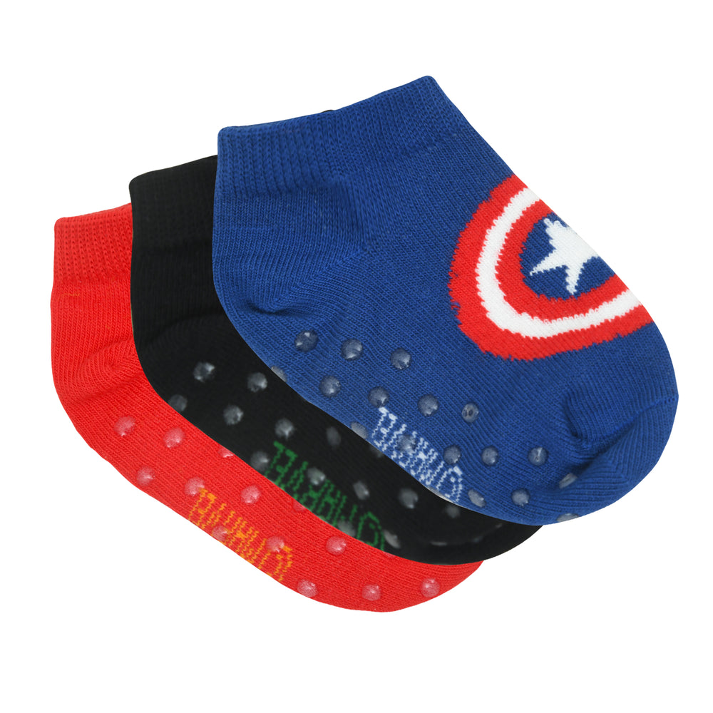 Balenzia x Marvel Anti-Skid Lowcut socks for Kids- Iron Man, Hulk, Captain America (Black, Red, Blue) (Pack of 3 Pairs/1U) - Balenzia