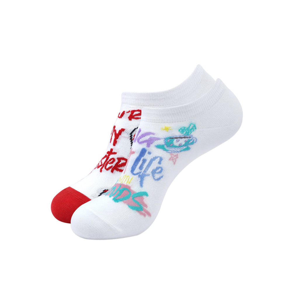Balenzia x Friends "You are my lobster" & "Living my best life with friends" Lowcut socks for women (Pack of 2 Pairs/1U) - White - Balenzia