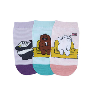 We Bare Bears By Balenzia Low Cut Socks For Women (Pack Of 3 Pairs/1U)-White,D.Grey,Brown - Balenzia