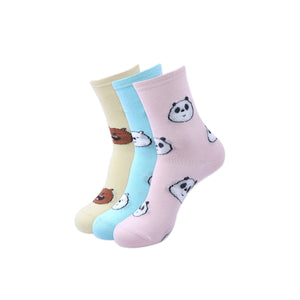 We Bare Bears By Balenzia High ankle Socks For Women (Pack Of 3 Pairs/1U)-Multicolor - Balenzia