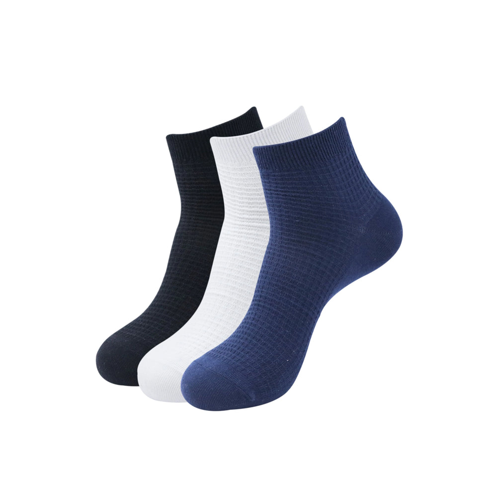 
            
                Load image into Gallery viewer, Balenzia Men&amp;#39;s Cotton Ankle Socks-(Pack of 3 Pairs/1U)-(Black,White,Navy) - Balenzia
            
        