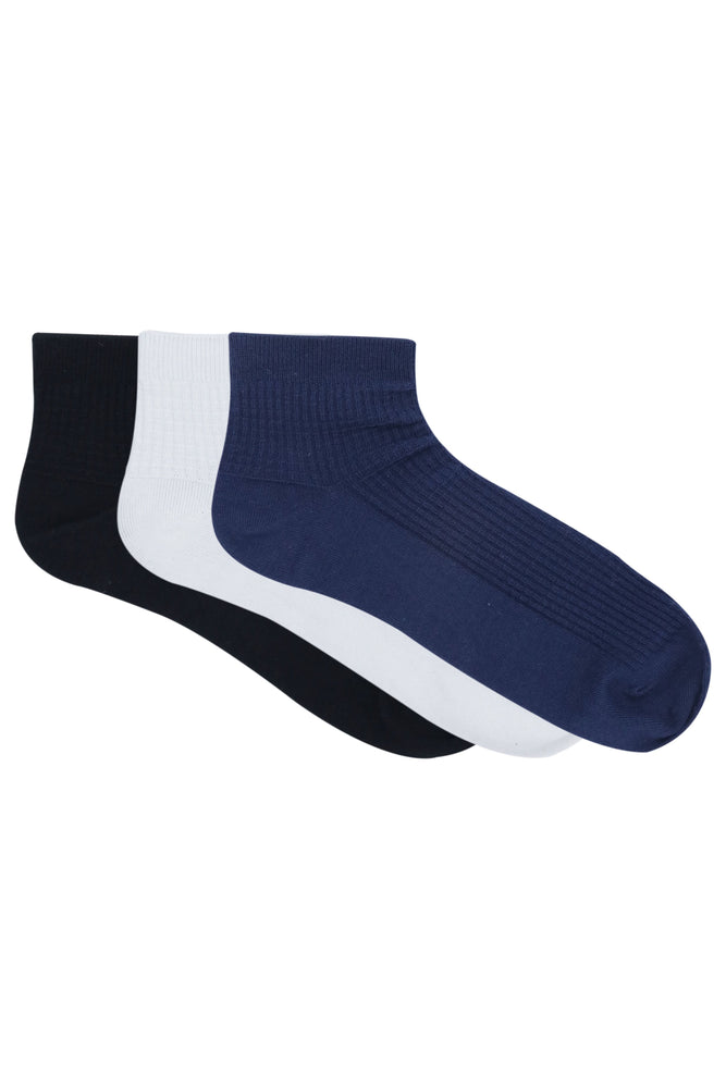 
            
                Load image into Gallery viewer, Balenzia Men&amp;#39;s Cotton Ankle Socks-(Pack of 3 Pairs/1U)-(Black,White,Navy) - Balenzia
            
        