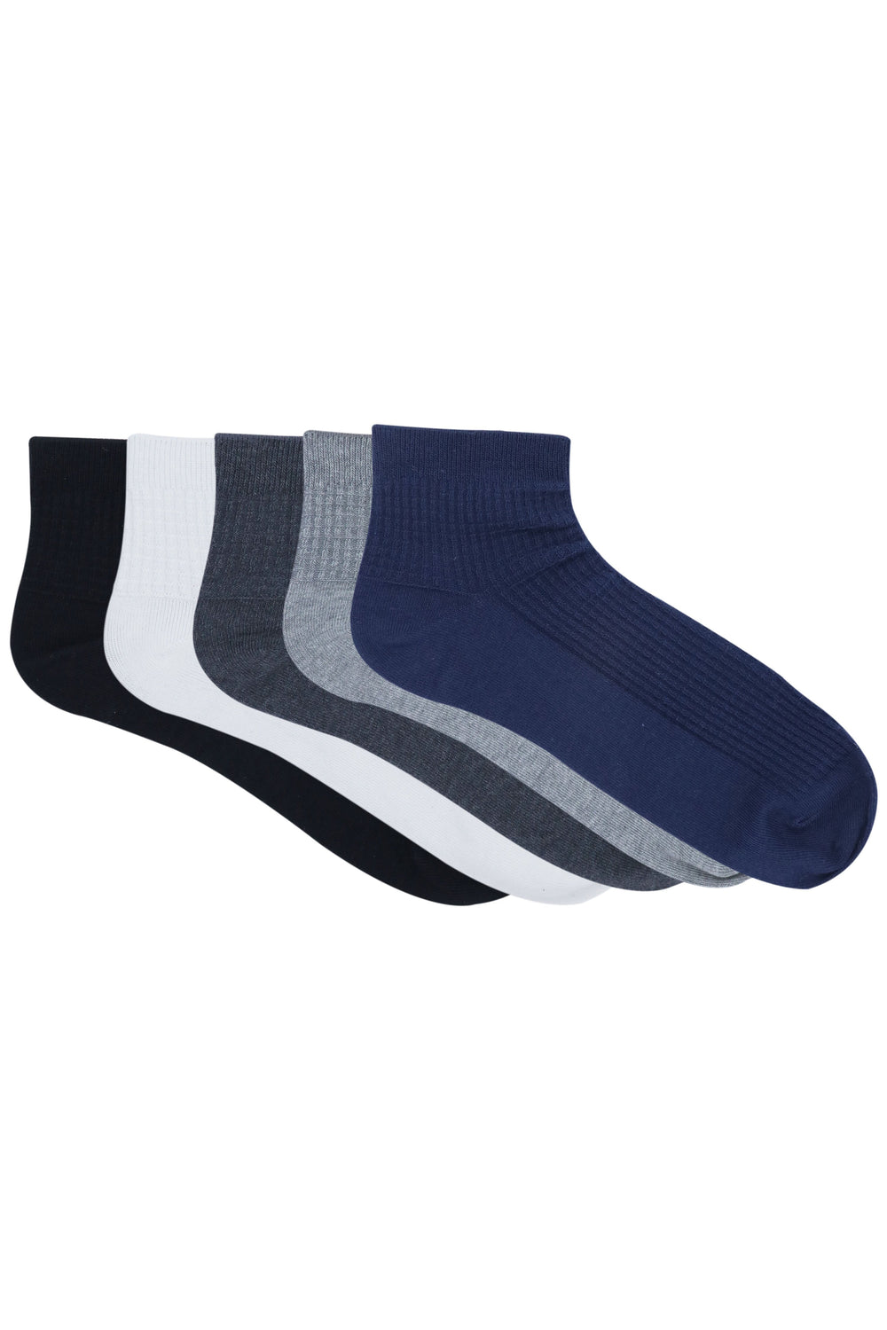 Balenzia Men's Cotton Ankle Socks-(Pack of 5 Pairs/1U)- (Black,Navy,D.Grey,L.Grey,White) - Balenzia