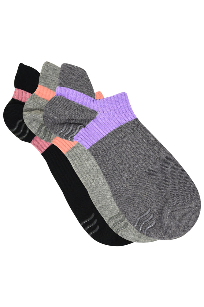 Balenzia Women's low cut, anti-skid gym socks with mesh knit- Black, Light Grey, Dark Grey-(Pack of 3 Pairs/1U) - Balenzia