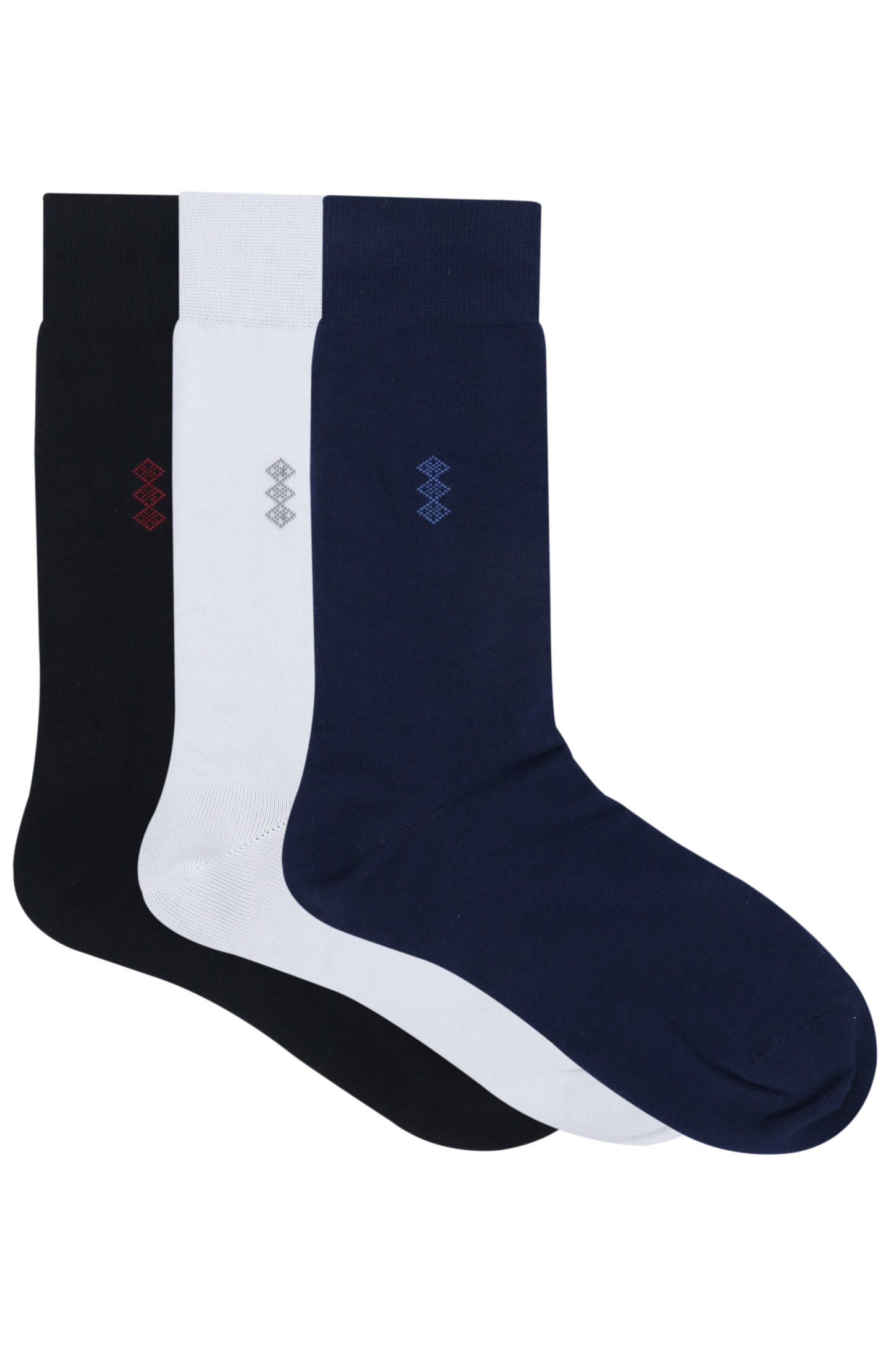 Balenzia Men's Motif Cotton Crew Socks- (Pack of 3 Pairs/1U)(Black,White,Navy) - Balenzia