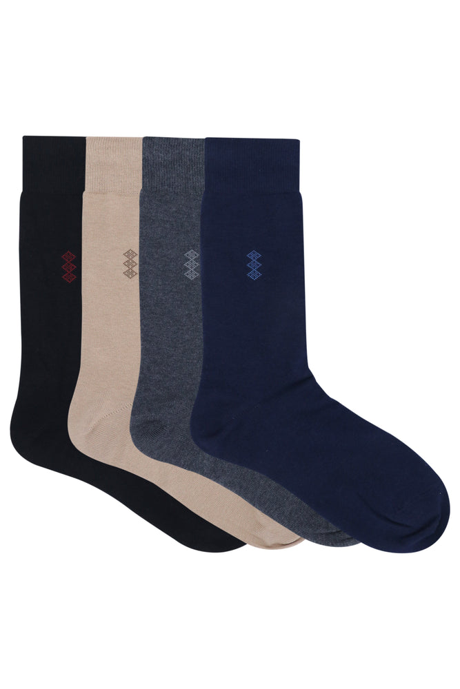 Balenzia Men's Motif Cotton Crew Socks- (Pack of 4 Pairs/1U) (Black,Beige,Navy,D.Grey) - Balenzia