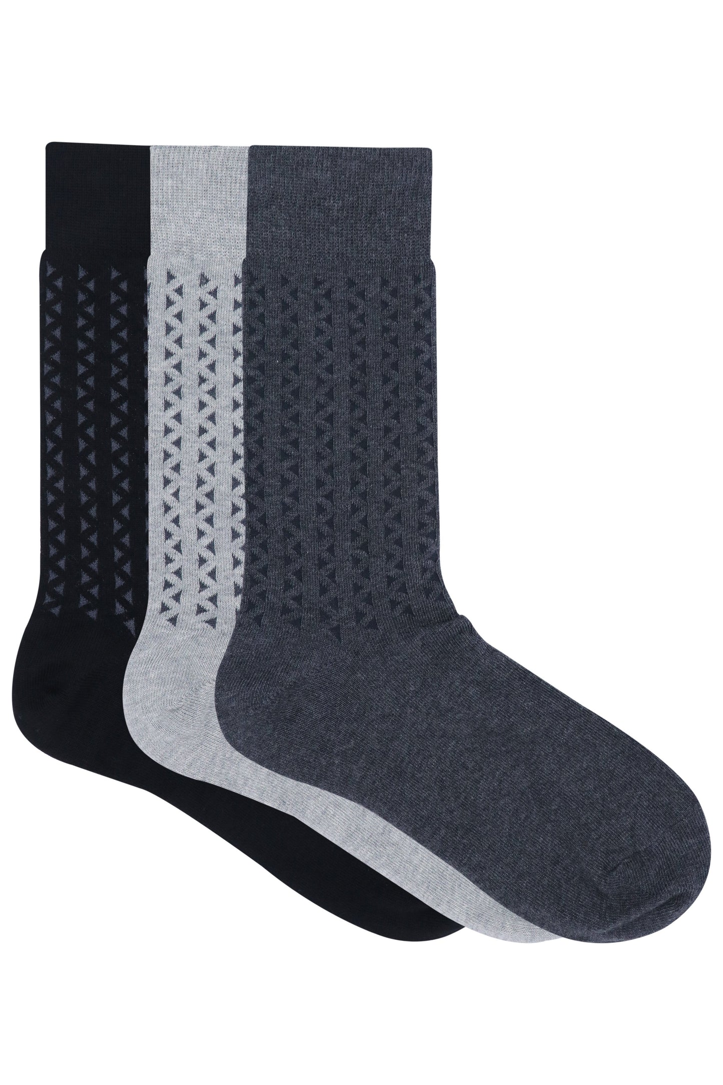 Balenzia Men's Cotton Crew/Calf length socks-(Pack of 3 Pairs/1U) (Black,L.Grey,D.Grey) - Balenzia