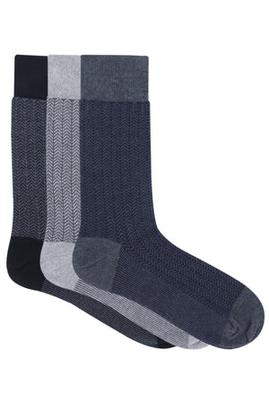 Balenzia Men's Zig Zag Patterned Cotton Crew length socks- (Pack of 3 Pairs/1U) (Black,L.Grey,D.Grey) - Balenzia