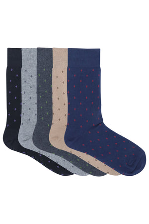 Balenzia Men's Polka Pattern Cotton Crew length socks-(Pack of 5 Pairs/1U)-(Multicolour) - Balenzia