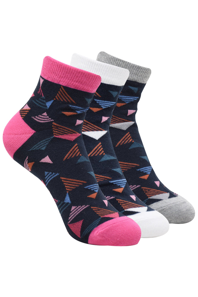 Balenzia Women's geometric print cotton sock- Pink, Grey, White -(Pack of 3 Pairs/1U) - Balenzia