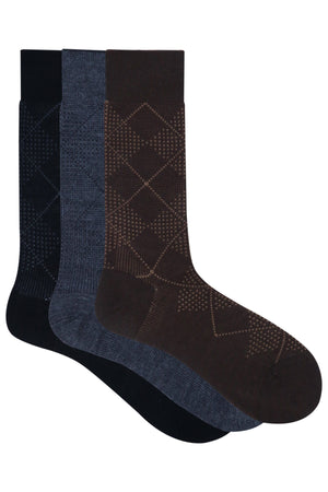 Balenzia Men's Woollen Argyle design crew Socks - Black,Brown,D.Grey- (Pack of 3 Pairs/1U) - Balenzia