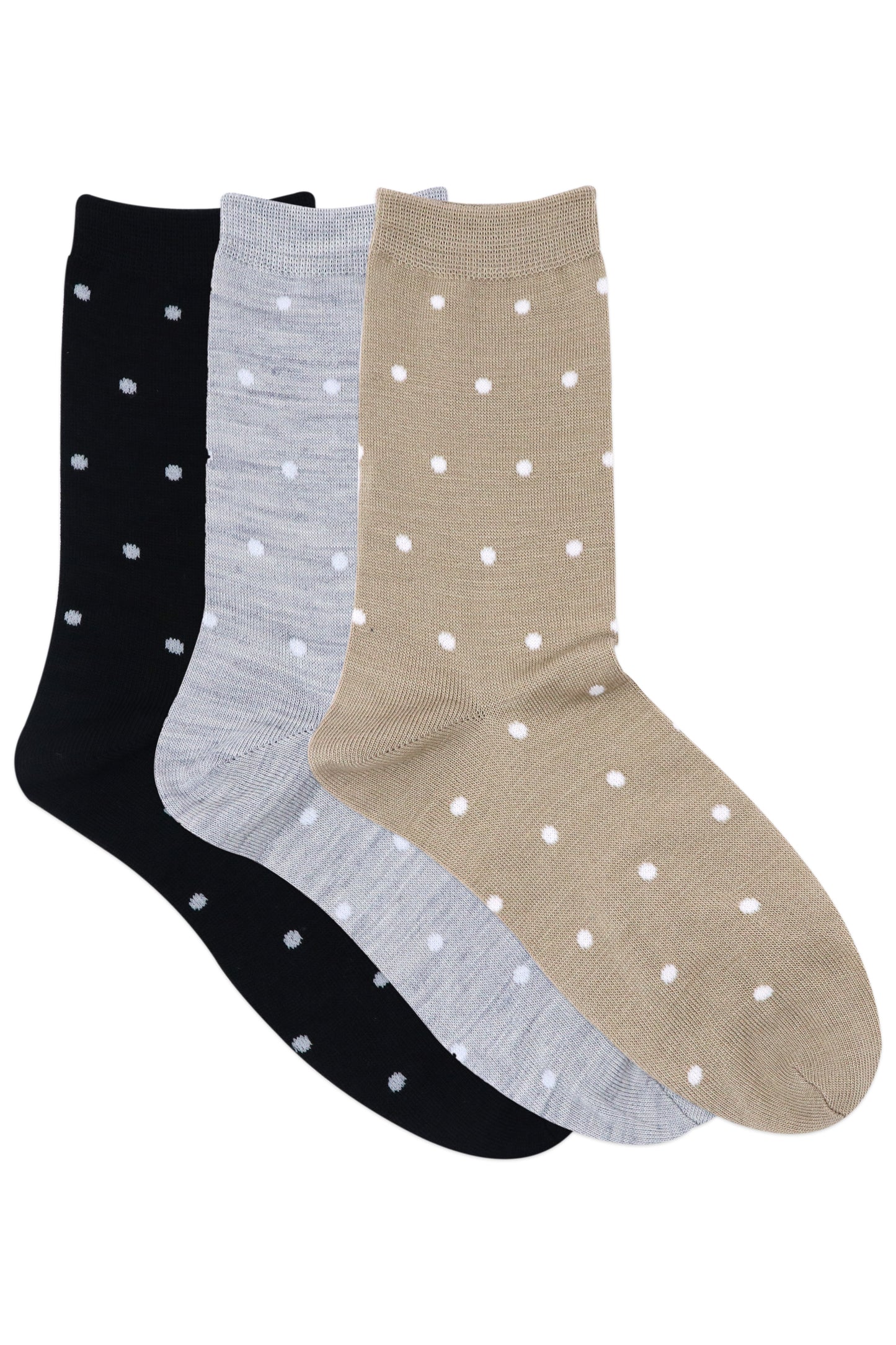 Balenzia Women's Polka Patterned Woolen Toe Socks- Black-L.grey-Beige (Pack of 3 Pairs/1U) - Balenzia