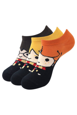 
            
                Load image into Gallery viewer, Balenzia x Harry Potter character lowcut socks- Harry, Ron &amp;amp; Hermione for Women (Pack of 3 Pairs/1U)- Yellow, Brown &amp;amp; Orange - Balenzia
            
        