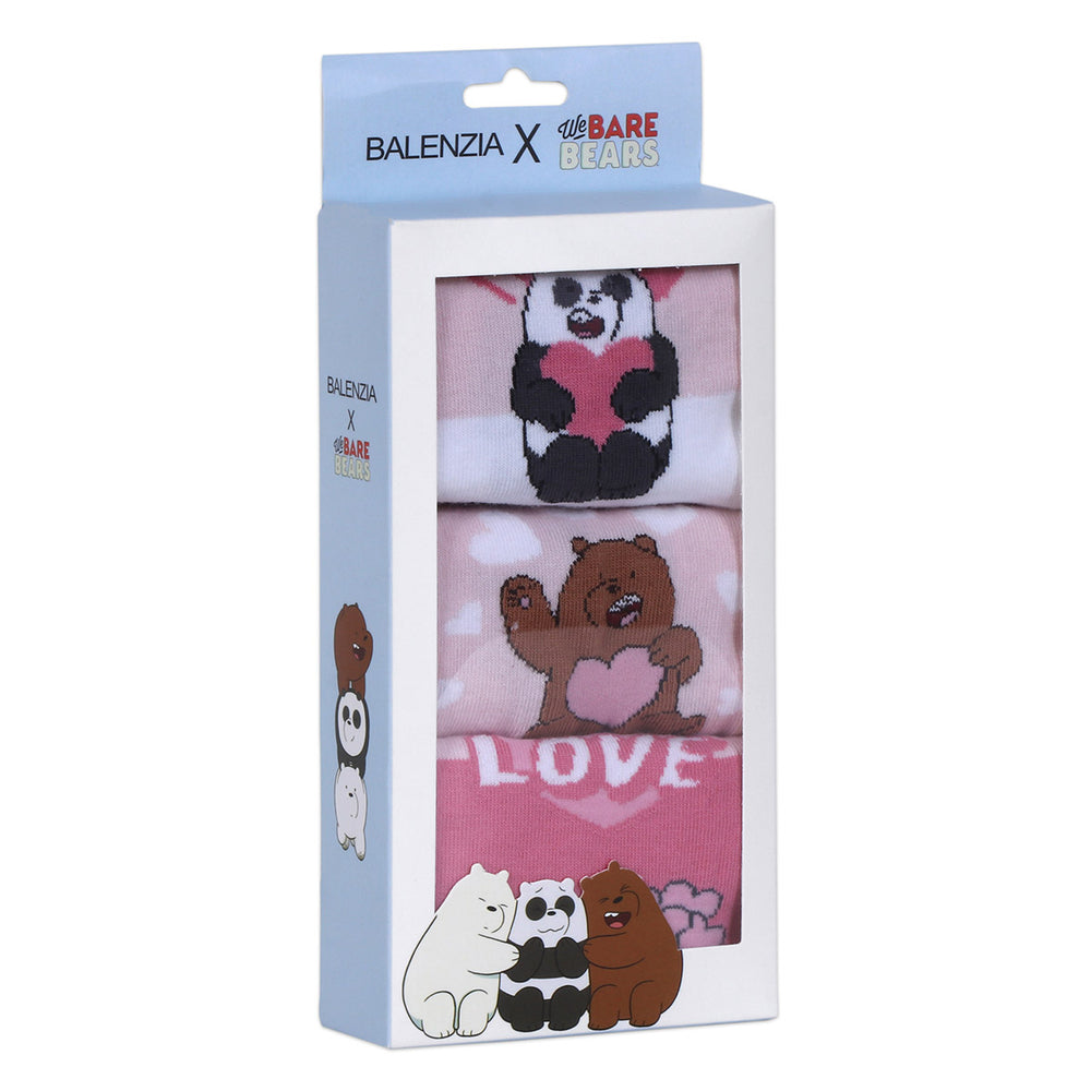 We Bare Bears By Balenzia Lowcut Socks Gift Pack For Women (Pack Of 3 Pairs/1U) (Free Size )Pink,White - Balenzia