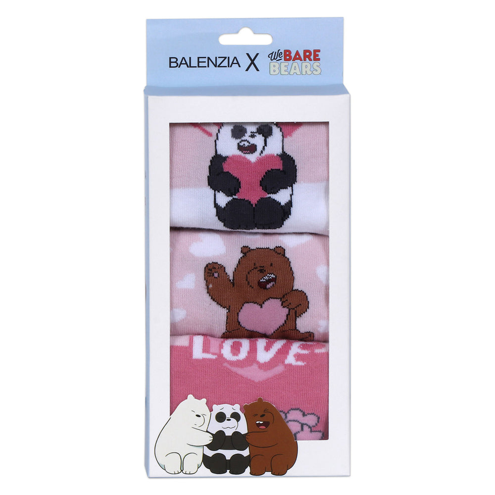 We Bare Bears By Balenzia Lowcut Socks Gift Pack For Women (Pack Of 3 Pairs/1U) (Free Size )Pink,White - Balenzia