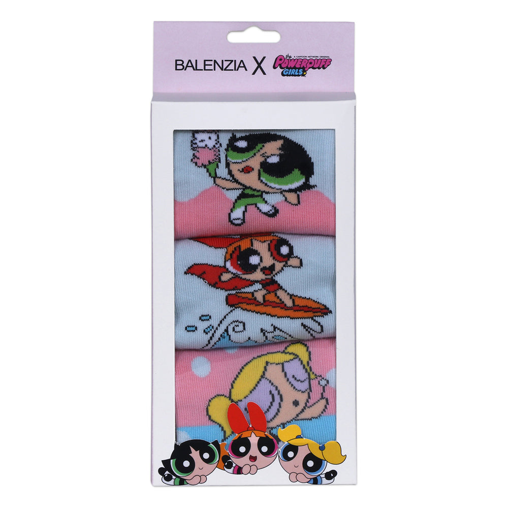 
            
                Load image into Gallery viewer, Powerpuff Girls By Balenzia Lowcut Socks Gift Pack For Women (Pack of 3 Pairs/1U)(Freesize)Pink,Blue - Balenzia
            
        