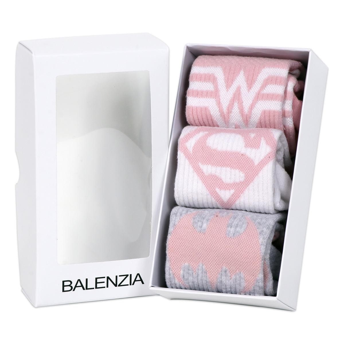 Balenzia X Justice League Women's Combed Cotton Ankle Length Socks-Pack of 3 Pairs/1U (Pink,Grey,White)(Free Size)Superman, Batman, Wonder Woman - Balenzia