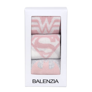 Balenzia X Justice League Women's Combed Cotton Ankle Length Socks-Pack of 3 Pairs/1U (Pink,Grey,White)(Free Size)Superman, Batman, Wonder Woman - Balenzia