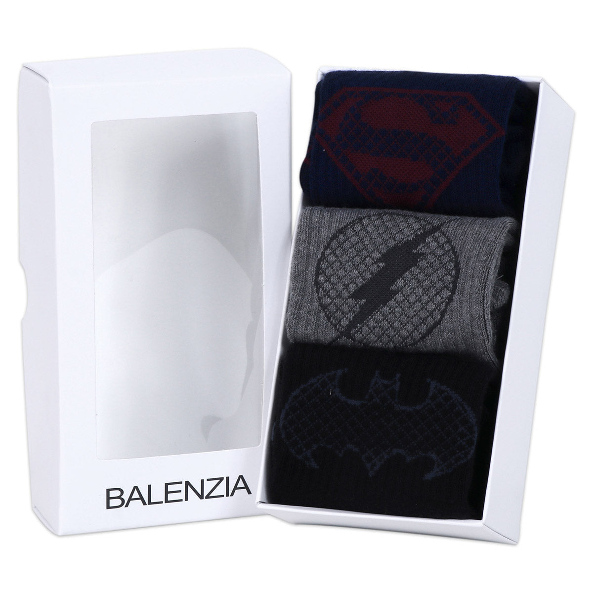 Balenzia X Justice League Men's Combed Cotton Lowcut Socks-Pack of 3 Pairs/1U (Black,Navy,Grey)(Free Size)Superman, Batman, Flash - Balenzia