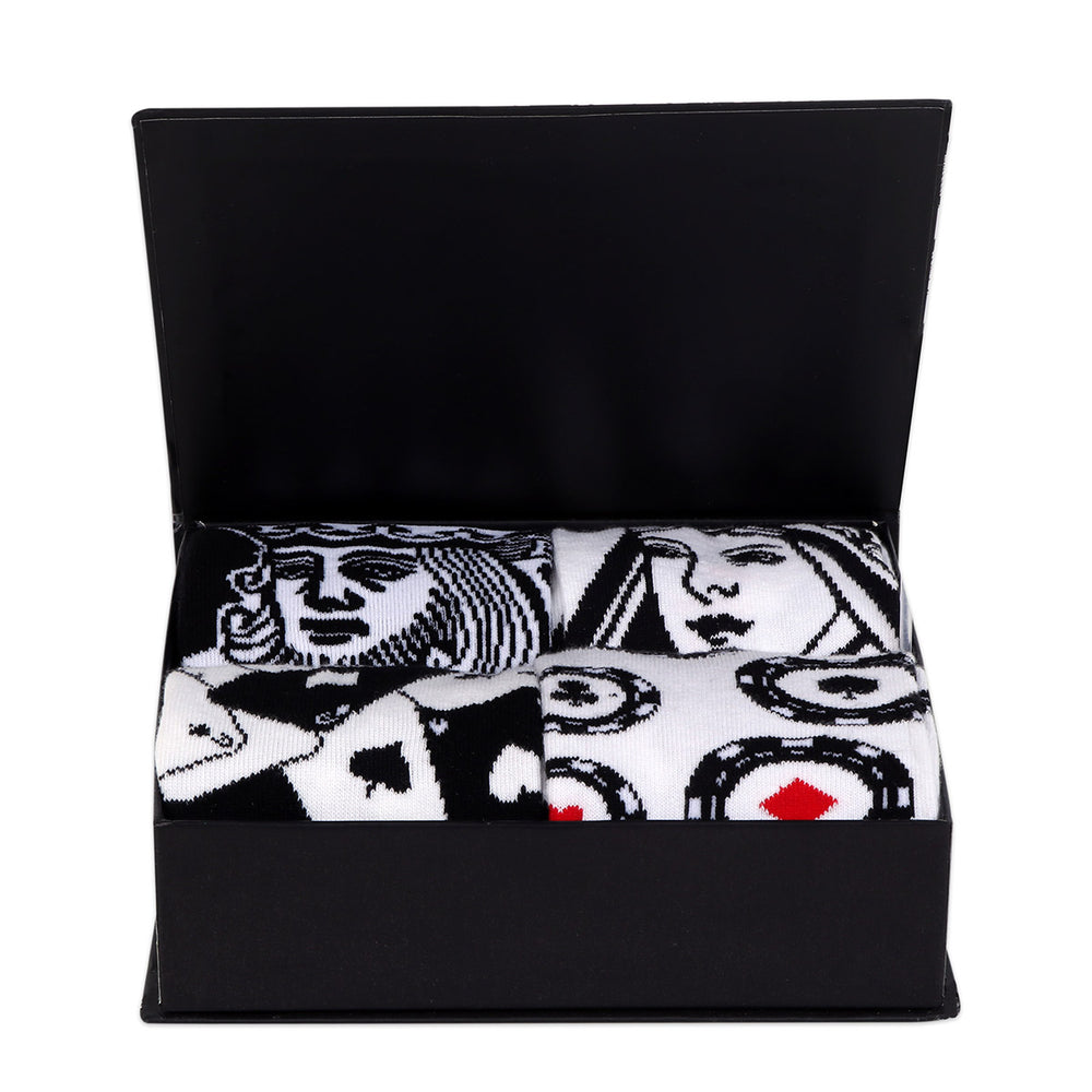 Balenzia Special Edition Poker Gift box for Men & Women (Free Size)(Black,White) (Pack of 4 Pairs/1U) - Balenzia