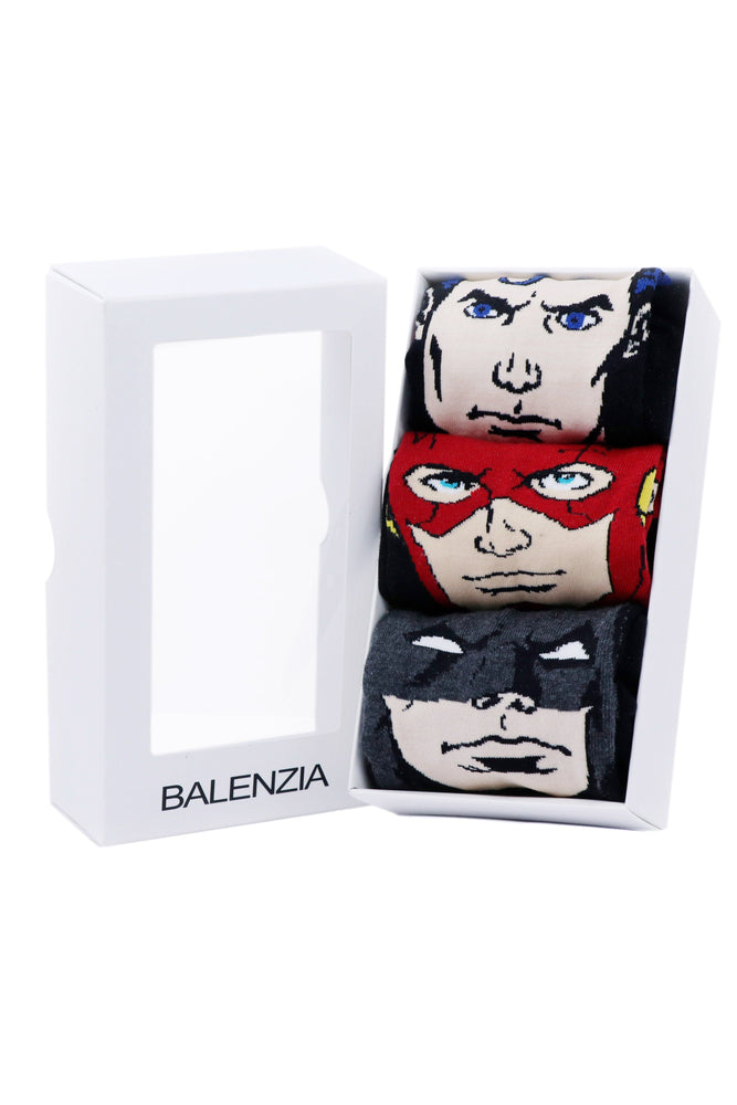 Justice League Men's Character Socks - Superman, Batman, Flash - Special Edition-(Pack of 3 Pairs/1U) - Balenzia