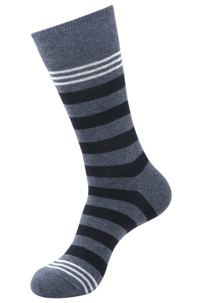 
            
                Load image into Gallery viewer, Balenzia Men&amp;#39;s Formal/Casual Striped Calf length/Crew length socks (Pack of 4 Pairs/1U)Black/D.Grey/Navy/White - Balenzia
            
        