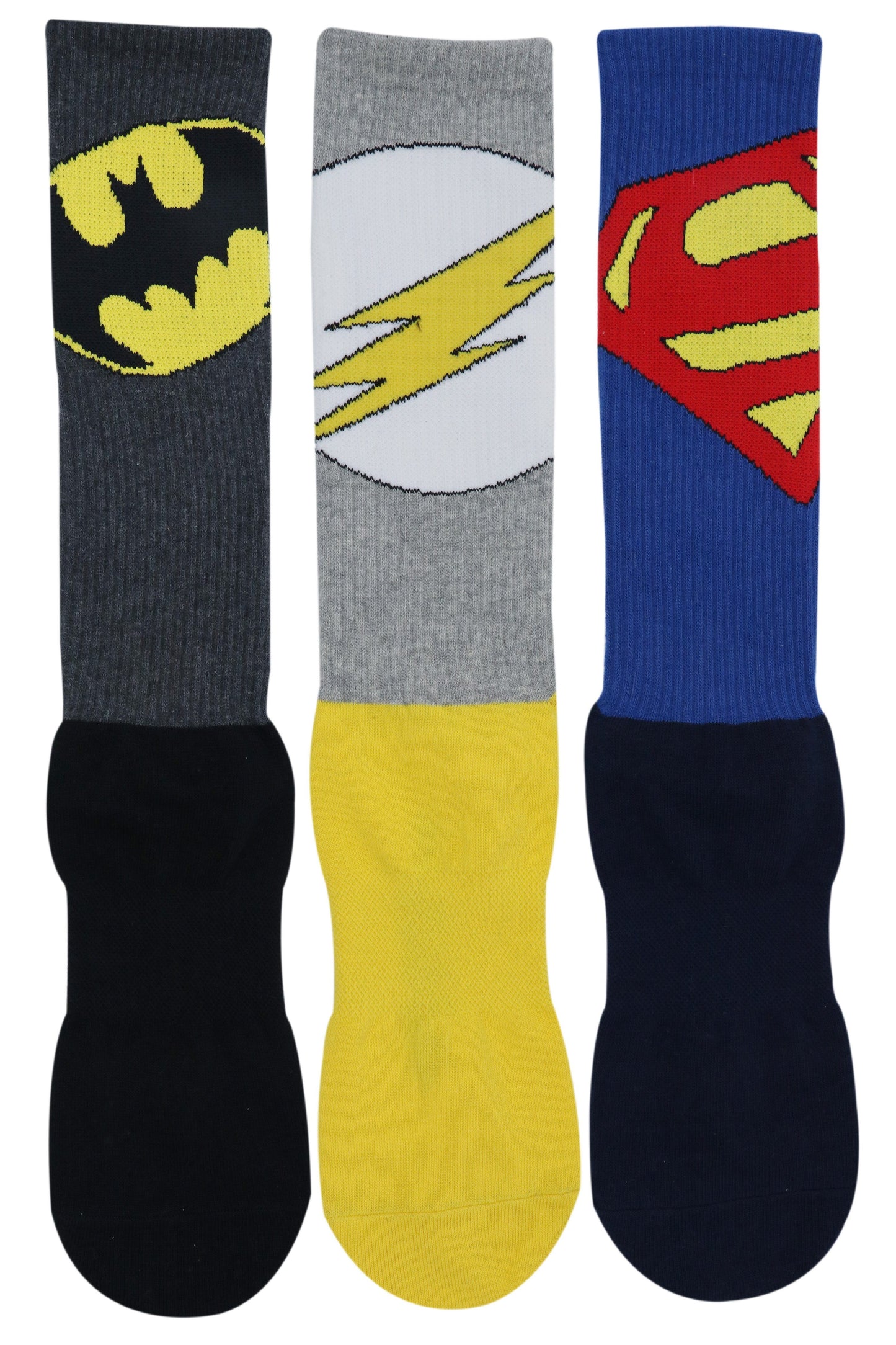 Justice League Men's Sports Socks - Superman, Batman, Flash - (Pack of 3 Pairs/1U) - Balenzia