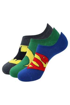 Justice League Men's Cotton Sneaker Socks with Anti Slip Silicon - Superman, Batman, Aquaman -(Pack of 3 Pairs/1U)- Sneakers - Balenzia