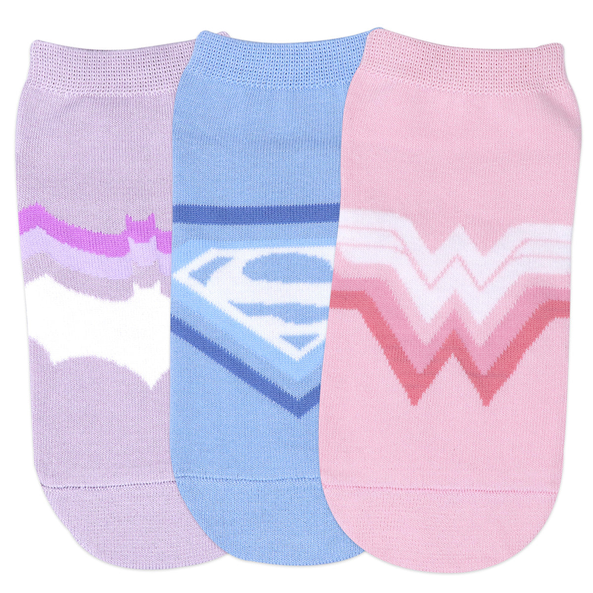 Balenzia X Justice League Women's Combed Cotton Ankle Length Socks-Pack of 3 Pairs/1U (Pink,Blue,Purple)(Free Size) Superman, Batman, Wonder Woman - Balenzia