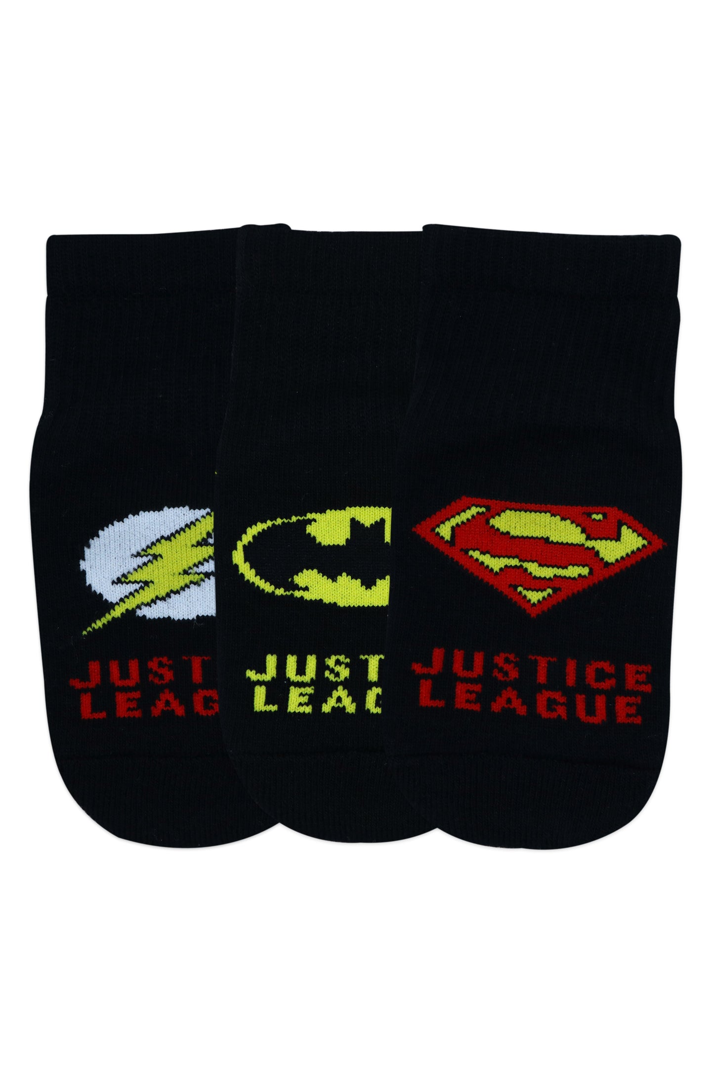 Justice League By Balenzia High Ankle Socks for Kids with Anti-Skid Silicone Technology Made with 100% Combed Cotton & Spandex(Pack Of 3 Pairs/1U)(1-2 Years)(2-3 Years)Superman, Batman, Flash - Balenzia