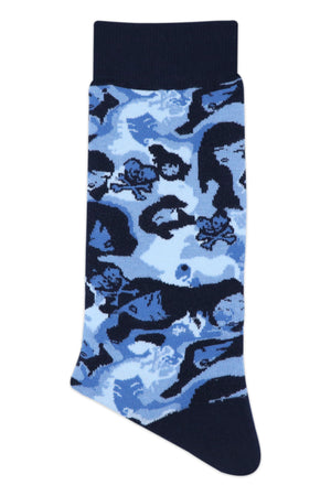 
            
                Load image into Gallery viewer, Balenzia x tokidoki camo pattern double skull crew socks for men (Pack of 1 Pair/1U)- Blue - Balenzia
            
        