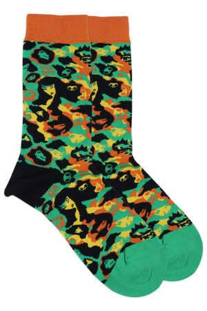 Balenzia x tokidoki camo pattern double skull crew socks for men (Pack of 1 Pair/1U)- Green - Balenzia