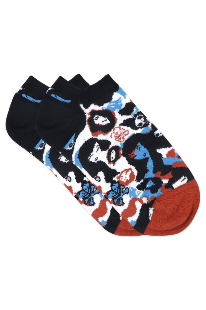 Balenzia x Tokidoki Camo Pattern Double Skull Lowcut Socks for women (Pack of 1 Pair/1U) (Free Size) Orange - Balenzia
