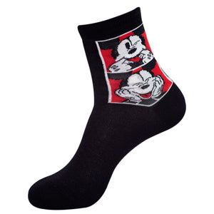 Balenzia x Disney Mickey & Donald High Ankle Socks for Women (Pack of 2 Pairs/1U)(Free Size) Black,White - Balenzia