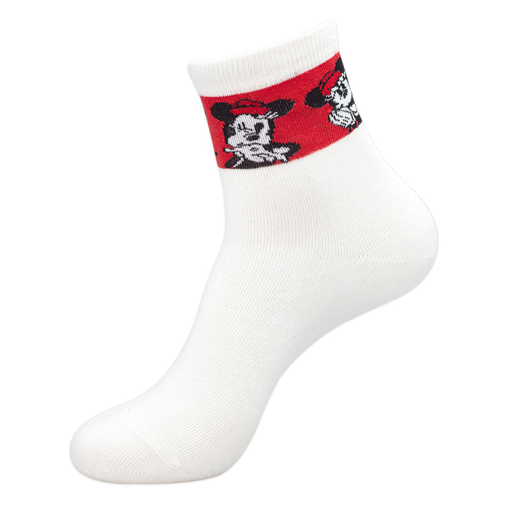 Balenzia x Disney Mickey & Minnie High Ankle Socks for Women (Pack of 2 Pairs/1U)(Free Size) Black,White - Balenzia