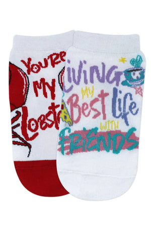 Balenzia x Friends "You are my lobster" & "Living my best life with friends" Lowcut socks for women (Pack of 2 Pairs/1U) - White - Balenzia