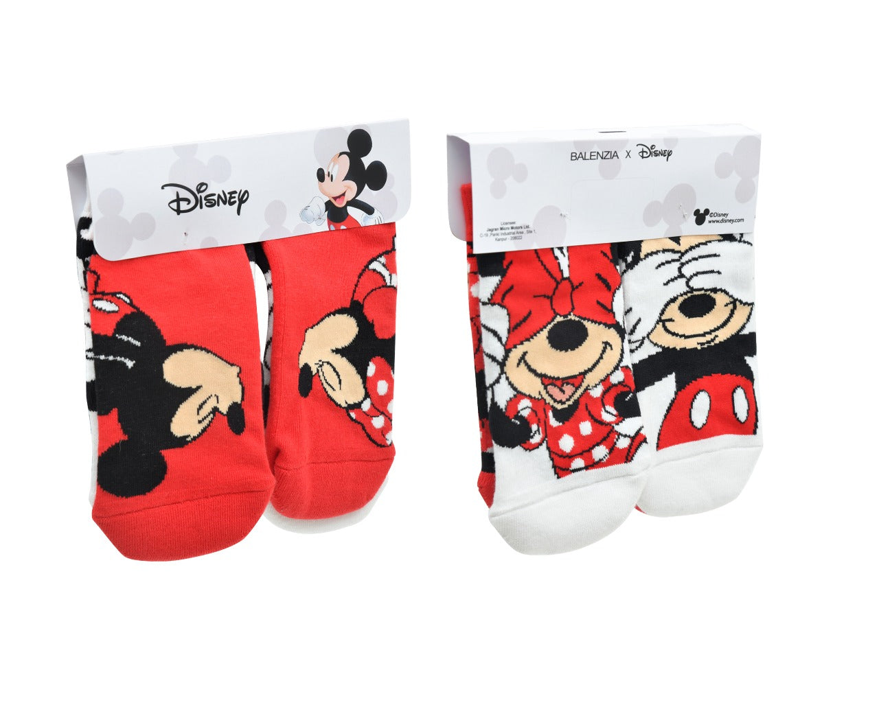 Balenzia x Disney Character Lowcut socks - Mickey & Minnie for Women (Pack of 2 Pairs/1U)(Free Size) Red, White - Balenzia