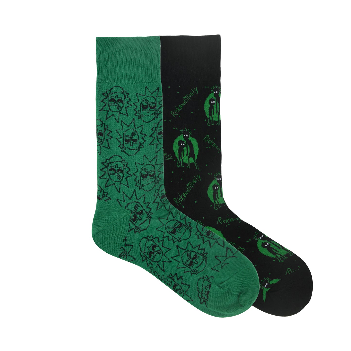 Balenzia X Rick and Morty Cotton Crew socks for Men (Pack of 2) (Free Size) (Green, Black) - Balenzia